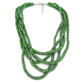 Groene meerlaagse kralenketting statement boho 50 cm