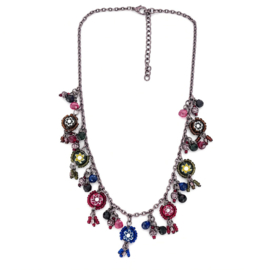 Boho ketting met glaskralen bloemen multicolor 46 cm