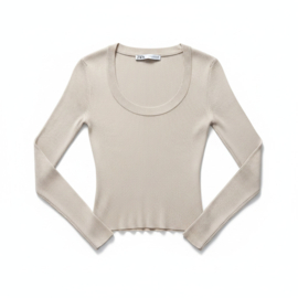 Zara Ribgebreide Top Beige – Maat S