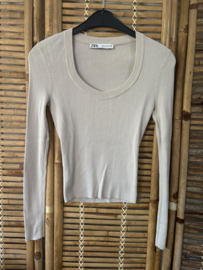 Zara Ribgebreide Top Beige – Maat S
