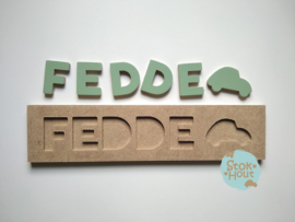 Naampuzzel 0-5 letters. Bijv. 'Fedde - vintage groen'