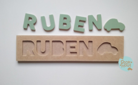 Naampuzzel 0-5 letters. Bijv. 'Ruben - vintage groen'