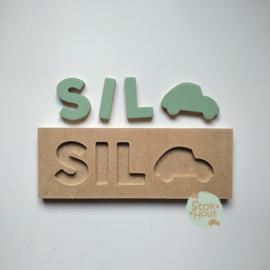 Naampuzzel 0-5 letters. Bijv. 'Sil - vintage groen'