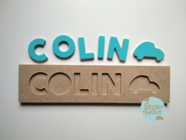 Naampuzzel 0-5 letters. Bijv. 'colin - aqua blauw'