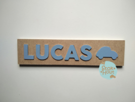 Naampuzzel 0-5 letters. Bijv. 'Lucas - zacht blauw'