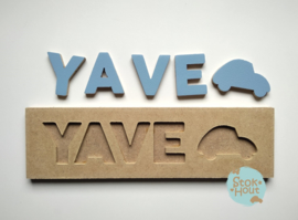 Naampuzzel 0-5 letters. Bijv. 'yave - zacht blauw'