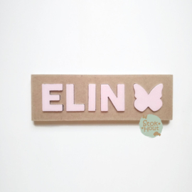 Naampuzzel 0-5 letters. Bijv. 'Elin - zacht roze'