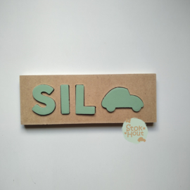 Naampuzzel 0-5 letters. Bijv. 'Sil - vintage groen'