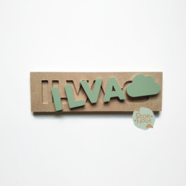 Naampuzzel 0-5 letters. Bijv. 'Ilva - vintage groen'