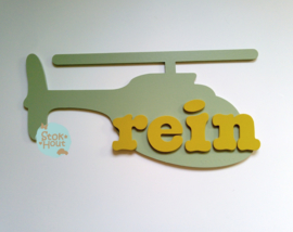 Naambord met figuur en 1-4 letters, bv Vintage groen