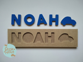 Naampuzzel 0-5 letters. Bijv. 'Noah - donker blauw'