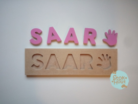 Naampuzzel 0-5 letters. Bijv. 'Saar - princess roze'