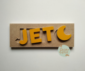 Naampuzzel 0-5 letters. Bijv. 'Jet - Zonnebloem geel'