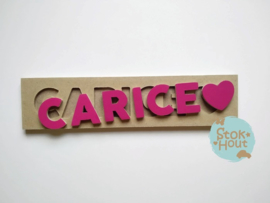 Naampuzzel 6-8 letters. Bijv. 'Carice - fuchsia roze'