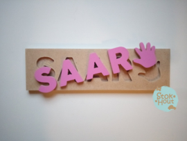 Naampuzzel 0-5 letters. Bijv. 'Saar - princess roze'