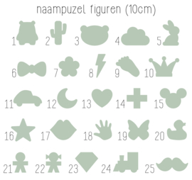Naampuzzel 0-5 letters. Bijv. 'Riley - paars'