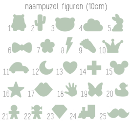 Naampuzzel 0-5 letters. Bijv. 'Nalou - zonnebloem geel'