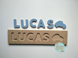 Naampuzzel 0-5 letters. Bijv. 'Lucas - zacht blauw'