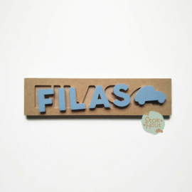 Naampuzzel 0-5 letters. Bijv. 'Filas - zacht blauw'