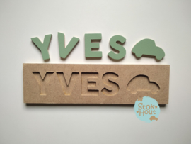 Naampuzzel 0-5 letters. Bijv. 'yves - vintage groen'