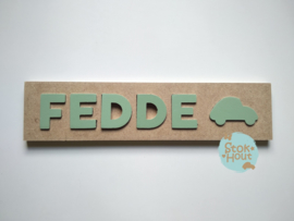 Naampuzzel 0-5 letters. Bijv. 'Fedde - vintage groen'