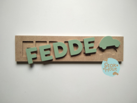 Naampuzzel 0-5 letters. Bijv. 'Fedde - vintage groen'