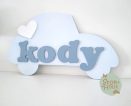 Naambord met figuur en 1-4 letters, bv licht blauw