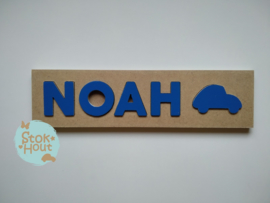 Naampuzzel 0-5 letters. Bijv. 'Noah - donker blauw'