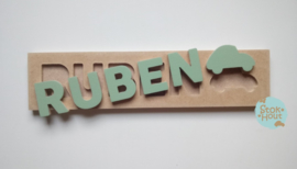 Naampuzzel 0-5 letters. Bijv. 'Ruben - vintage groen'