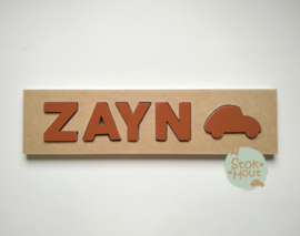 Naampuzzel 0-5 letters. Bijv. 'Zayn - bruin'