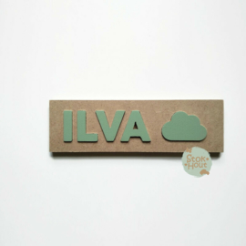 Naampuzzel 0-5 letters. Bijv. 'Ilva - vintage groen'