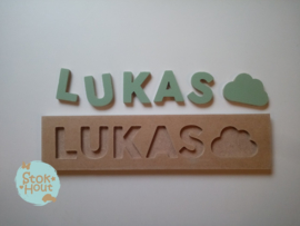 Naampuzzel 0-5 letters. Bijv. 'Lukas - vintage groen'