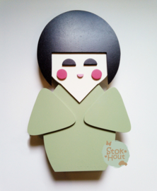 50cm groot 2,5D figuur Kokeshi / Gelukspopje (bijvoorbeeld Vintage groen) TM018