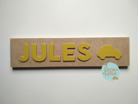 Naampuzzel 0-5 letters. Bijv. 'Jules - retro geel'