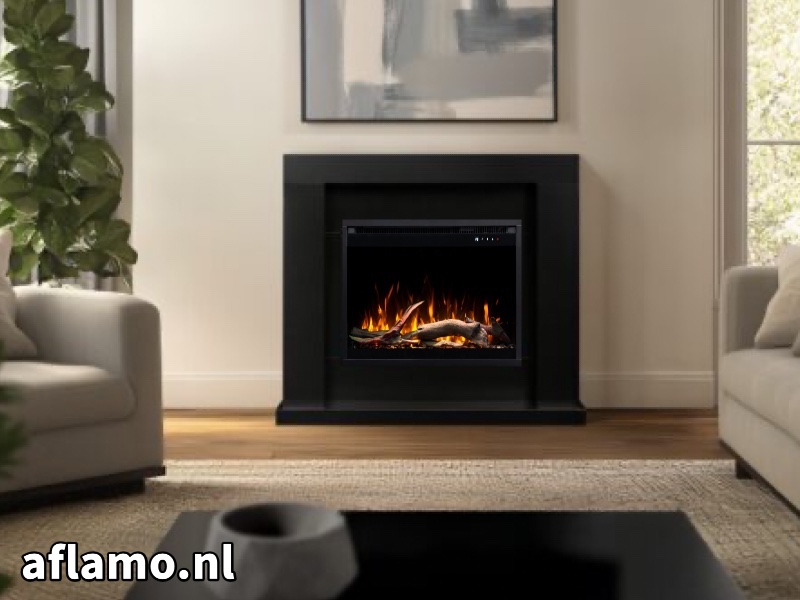Schouw Jolo zwart + Elektrische haard Aflamo 3D Insert 60x60cm