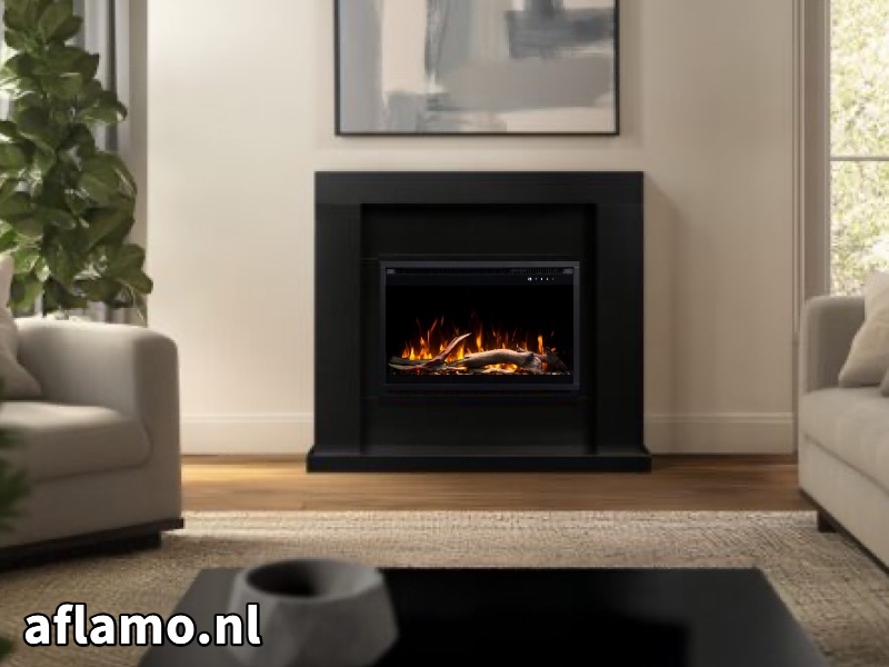 Schouw Jolo zwart + Elektrische haard Aflamo 3D Insert 60x45cm