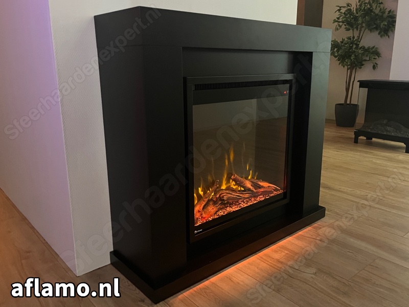 Schouw Jolo zwart + Elektrische haard Aflamo 3D Insert 60x60cm