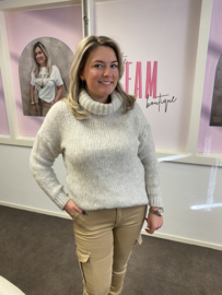 Gehaakte trui beige/grijs met col