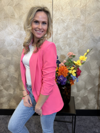 Gesmokte Mouw Blazer Barbara Neon Pink