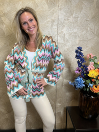 Gilet zig zag Yara baby blauw / roze