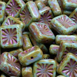 Squared Kiwi Beads 10mm Picasso Blue - Metallic Pink, 10 stuks