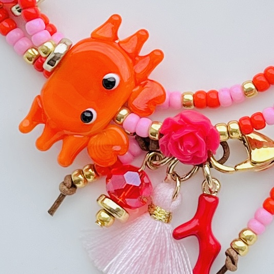 Handgeschilderde glaskralen krab Orange-black-white. per stuk