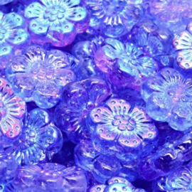 Boho Flower Beads AB Purple 14mm, 5 stuks