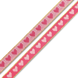 Lint met hartjes Fuchsia-light pink, 1 meter