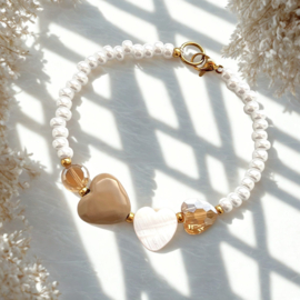 Fashion Facet kralen 8mm Peachy beige-pearl shine coating, per stuk