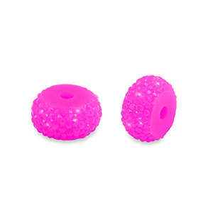Resin kralen rondellen 10mm Magenta pink, 3 stuks