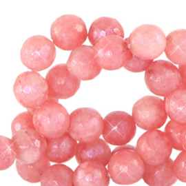Natuursteen kralen kwarts facet geslepen 8mm Living coral red-opal AB coating, per stuk