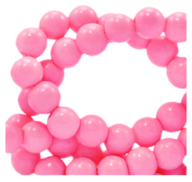 6 mm glaskralen opaque Neon pink, 50 stuks