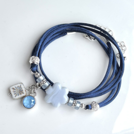 DIY pakket Blauwe bloem-Zilver armband