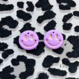 Bedels Smiley Lavendel polymeer klei, 1 stuk